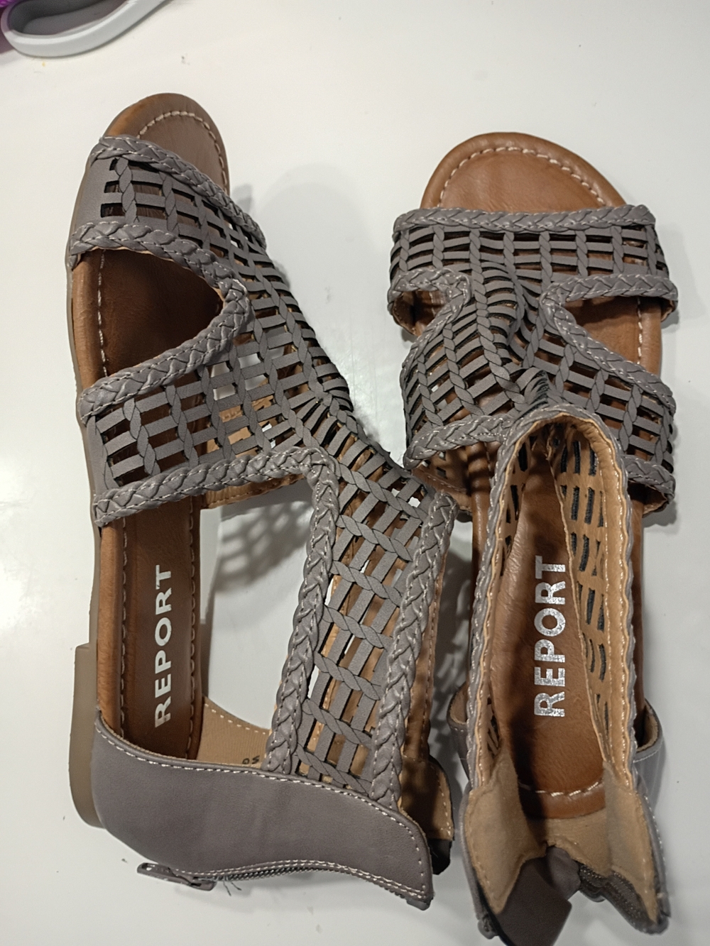 Report Grey Braided Leather Sandals for Women